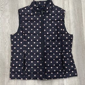 Colebrook Essentials Vest Puffer Vest Quilted Navy Tan Polka Dot Womens M small
